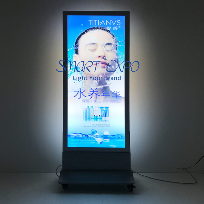 Restaurant Poster Advertising Display Movable Double Sided Led Magnetic Light Box with Base Wheels Wooden Case Packing (60*160cm)