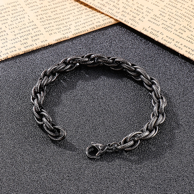 Black Biker Stainless Steel Fashion Rope Twist Chain Link Bracelet For Mens 8mm 8inch Jewelry