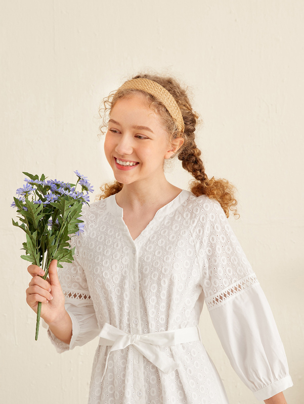 Teen Girls Guipure Lace Insert Self Belted Schiffy Dress SHE