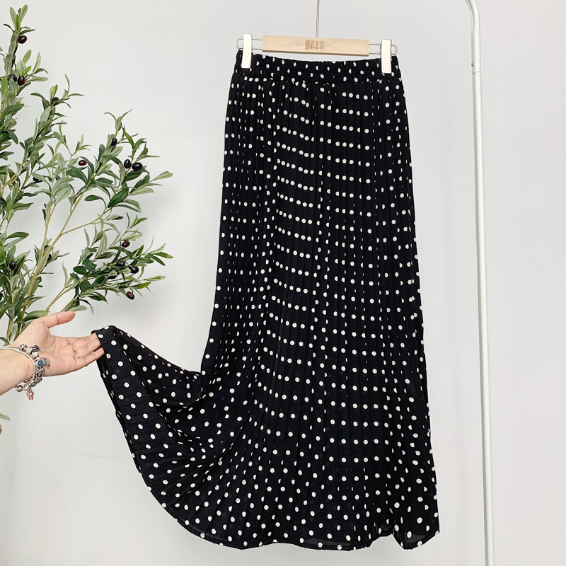 Summer Skirts Womens New Vintage Floral Print Chiffon Pleated Skirt Elastic High Waist Casual Midi Skirt Women Clothes Jupe 210309