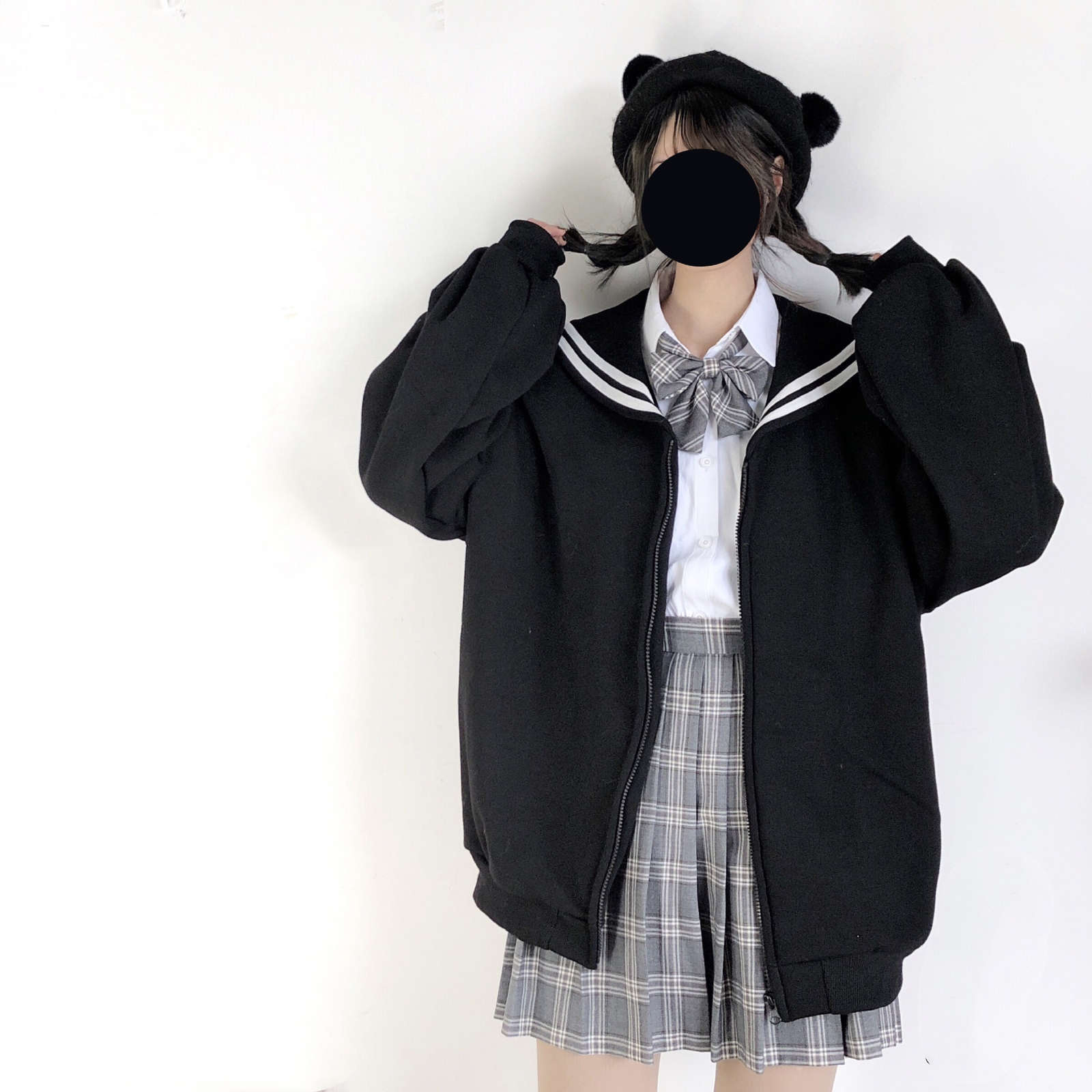 Winter Kawaii Sweet Girls Oversized Hoodie Streetwear Sailor Collar Sweatshirt Women Harajuku Zipper Outerwear Coat Black Blue, Black;white
Winter Kawaii Sweet Girls Oversized Hoodie Streetwear Sailor Collar Sweatshirt Women Harajuku Zipper Outerwear Coat Black Blue, Black;white