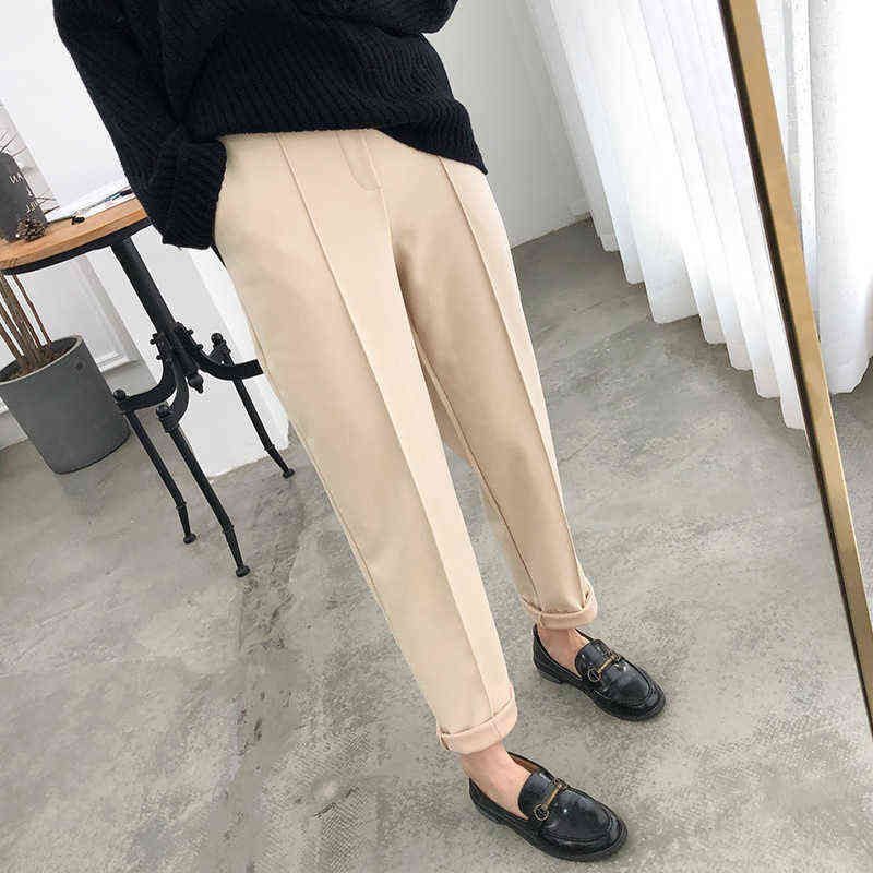 Thicken Women Pencil Pants womens Autumn Winter Plus Size OL Style Wool Female Work Suit Pant Loose Trousers s 211115