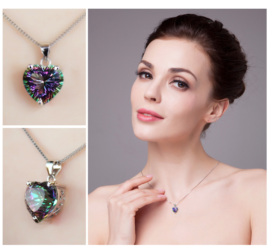 2024 Multicolor Crystal Pendant Necklaces Silver Jewelry Fashion Creative Heart Pendant Necklace For Women Girls