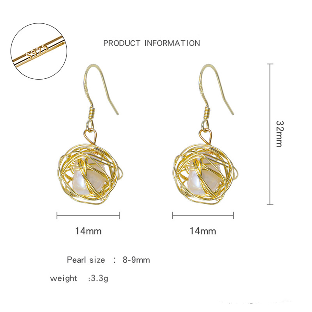 S925 Sterling Silver Pearl Dangle Earring Gold Plated Hollow Prevent Allergy Earrings for Women Gril Gift Freshwater Natural Pearls