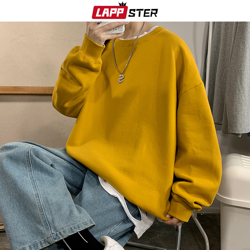 LAPPSTER Men Solid 22 Colors Harajuku Hoodies Mens Autumn Korean Fashions Oversized Sweatshirts Japanese Streetwear Clothes 201127