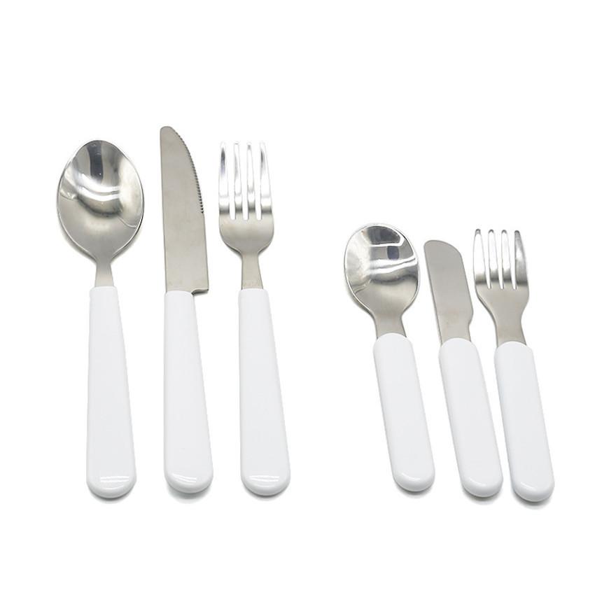 Sublimation White Tableware Set Stainless Steel Cutlery Dinnerware Western Silverware Kitchen Knife Spoon Fork Dinner Set Kids Adult