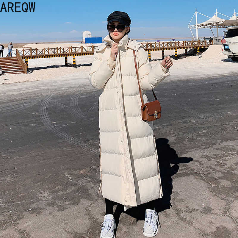 Winter Clothe Woman Parkas X-long Black Beige Thick Warm Jacket Ankle Length 211013