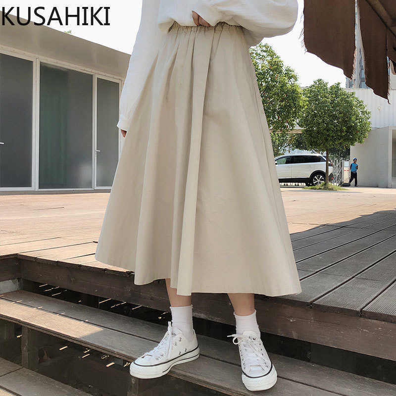 KUSAHIKI Spring Summer Korean Women Skirt High Waist A-line Mid-calf Skirts Causal Solid Faldas Mujer Moda 6F673 210602, Beige
KUSAHIKI Spring Summer Korean Women Skirt High Waist A-line Mid-calf Skirts Causal Solid Faldas Mujer Moda 6F673 210602, Beige