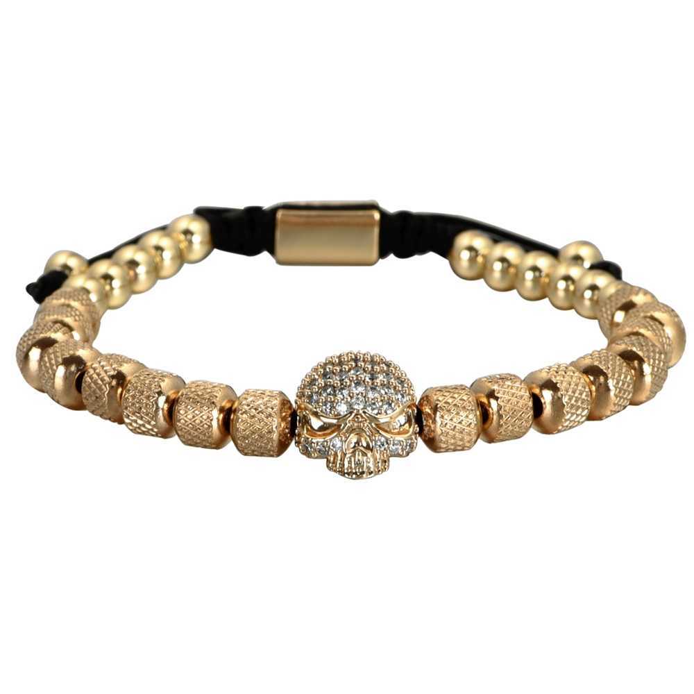 3pcs/Set Handmade Men Bracelet Micro Pave CZ Skeleton Skull Roman Numeral Hemp Rope Buckle Open Stainless Steel Bangles 210910