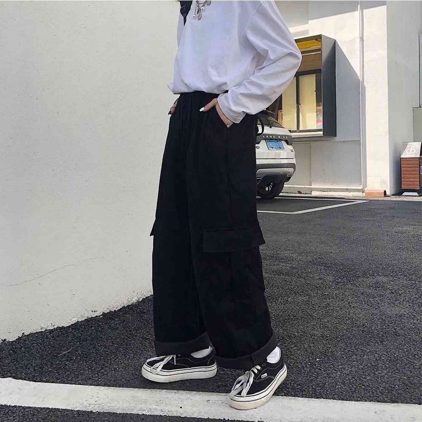 Women's Cargo Pants Corduroy Wide Leg Pocket Jogger Trousers Autumn Winter Casual Loose Streetwear Harajuku Harem Pant Females 211112