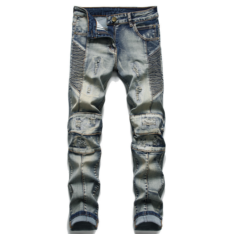 Chao Brand Balman Stitched Hole Elastic Tight Men's Jeans Motorcycle Pants, Nostalgic color
Chao Brand Balman Stitched Hole Elastic Tight Men's Jeans Motorcycle Pants, Nostalgic color