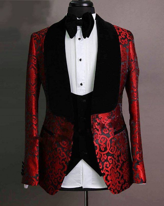 New Style Burgundy Paisley Groom Tuxedos Shawl Lapel Men Business Suits Prom Party Blazer Coat (Jacket+Pants+Vest+Tie) NO:2160