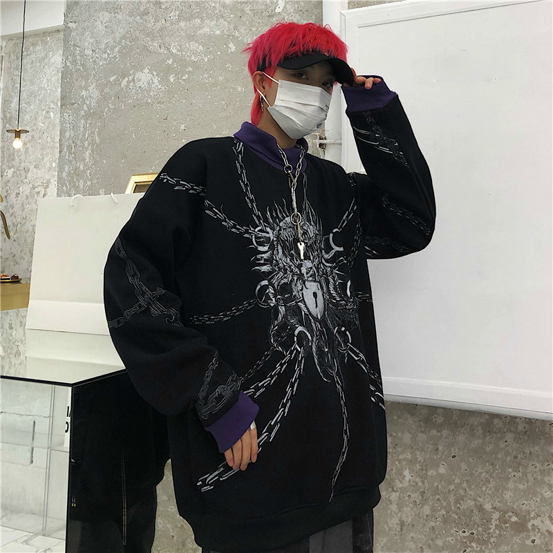 Neploe Turtleneck Plus Velet Pullover Sweatshirt Contrast Color Patchwork Tops Jumper Harajuku Print Long Sleeve Hoodies 56959 201212