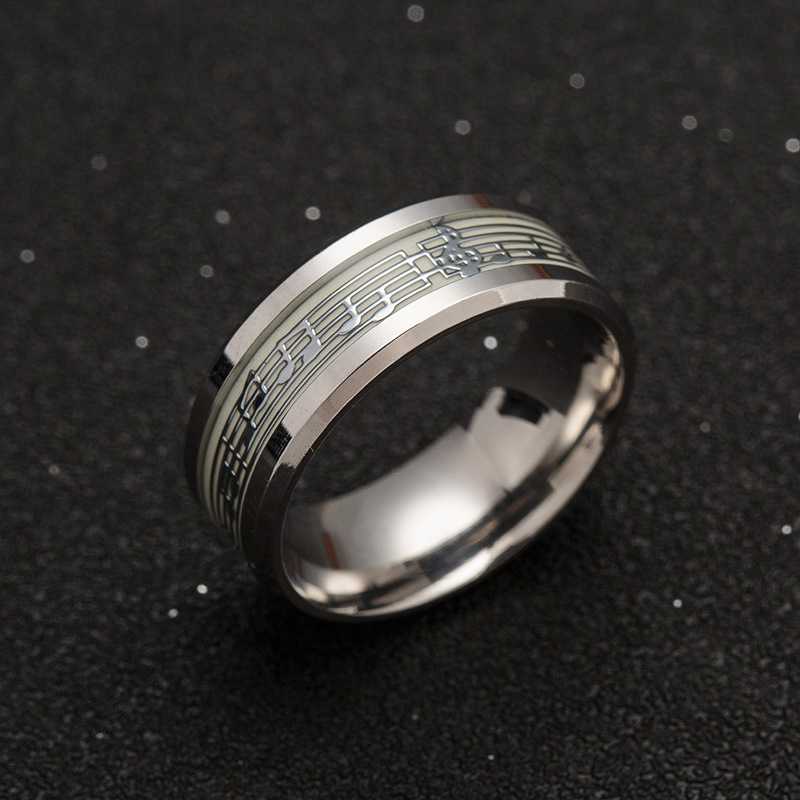 Creative Design Music Score Rings Stainless Steel Cool Fluorescent Ring for Men Women with Letter Noctilucent Finger Rings Jewelry Gift Wholesale Pric