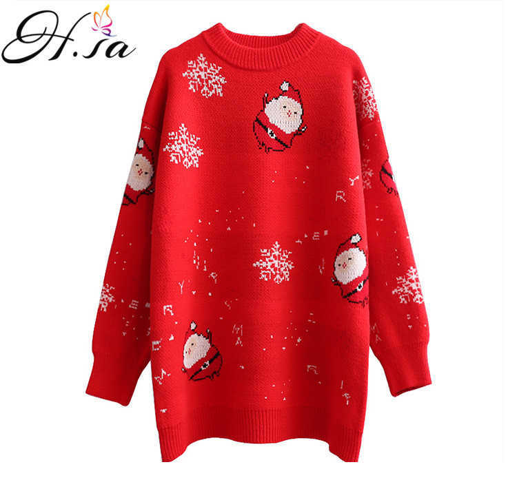 H.SA Christmas Sweater for Women Winter Knit Jumpers Long Sleeve Knitwear Oversized Pull Femme Thick Warm Snowman Sweater 210716