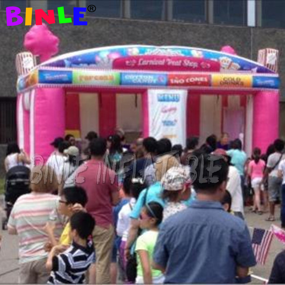 Fast food oxford pink giant inflatable carnival treat shop/Concession Stand/popcorn ice cream booth with blower