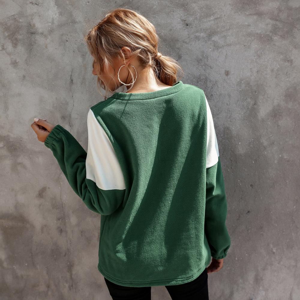 BornToGirl Autumn Winter Women's Loose Round Neck Long Sleeve White Red Green Hoodies Sweatshirt 201028