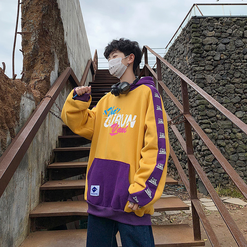 SingleRoad Mens Winter Hoodies Men Fleece Yellow Hoodie Men Sweatshirt Hip Hop Patchwork Harajuku Japanese Streetwear Women 201020