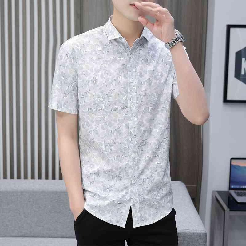 Summer short sleeve printing business casual ice thin cool no iron T-shirt inch men's wear