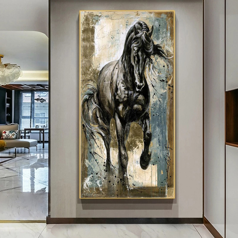 White Horse Oil Painting On Canvas Prints Animal Pictures Wall Art For Living Room Modern Home Decor Golden Cuadros No Frame