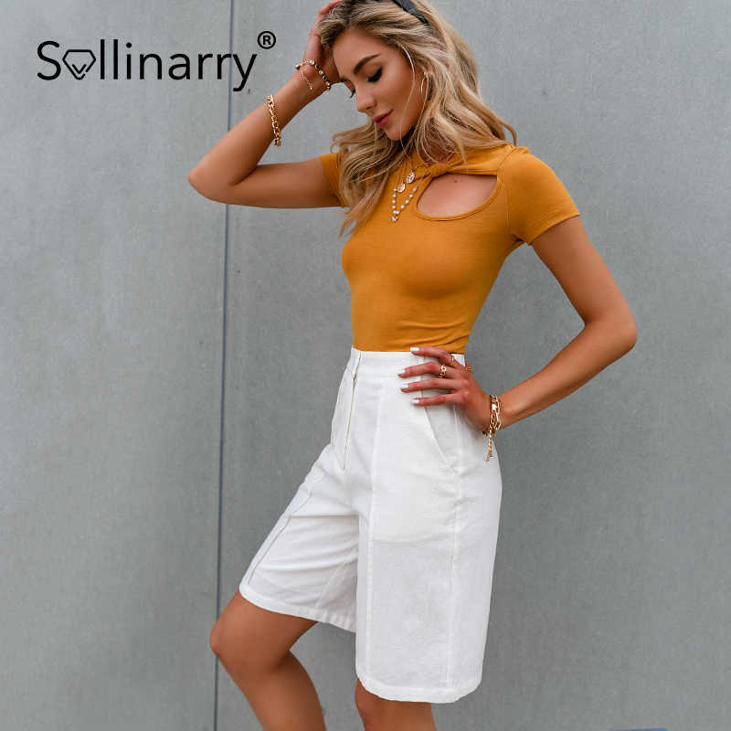 Sollinarry Casual white high street women capris summer Spring fashion pocket high waist pants Office solid elegant bottom 210709