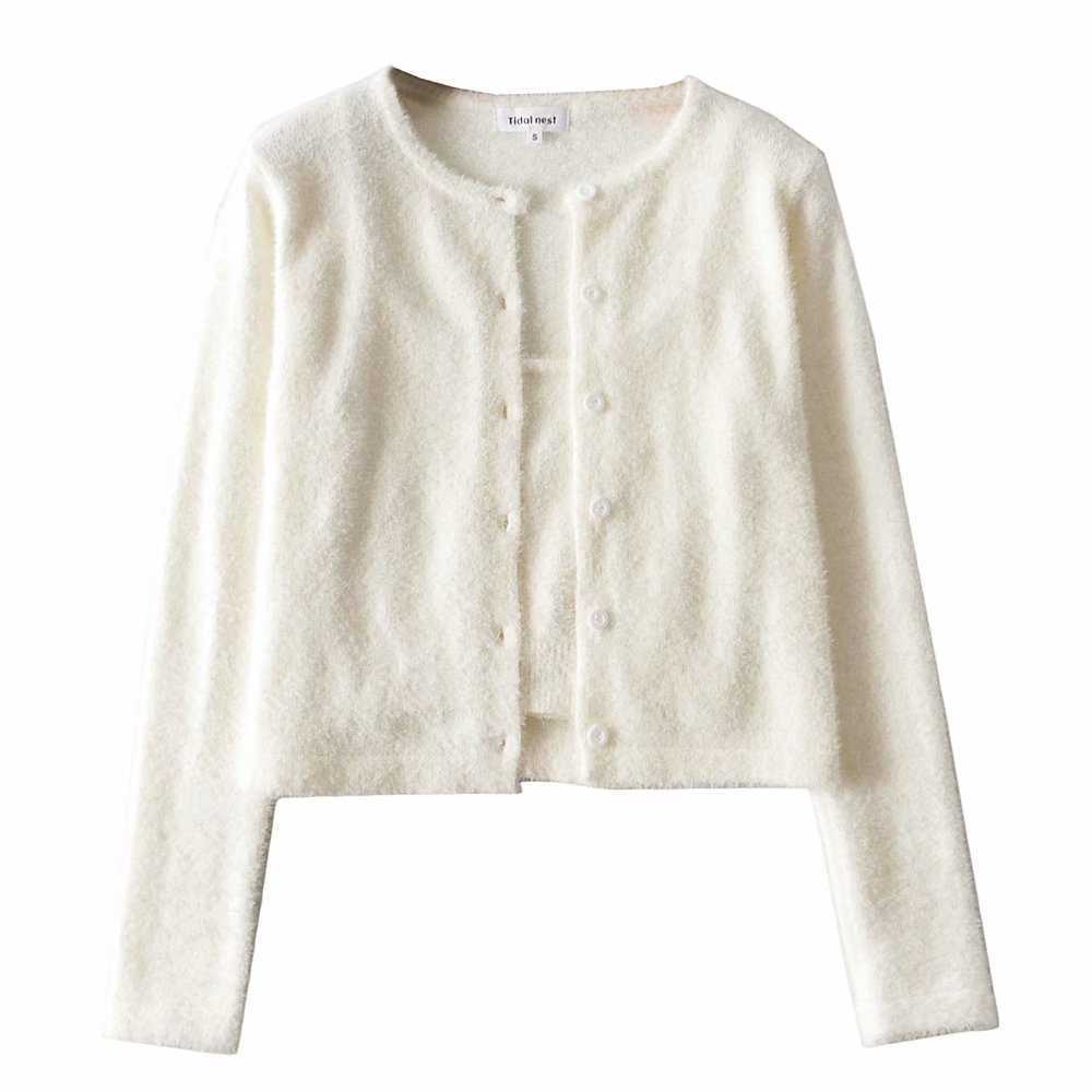 WOMENGAGA Autumn Winter French Fashion Mohair Two-piece Knitted Cardigan High Waist Short Tops Sweater For Women QAYK 210603
