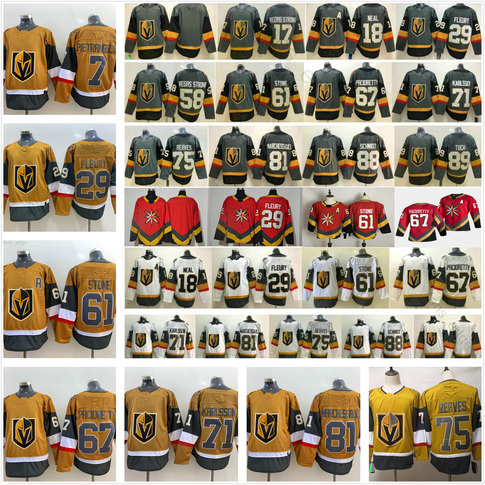 2021 Reverse Retro Vegas Golden Knights 29 Marc-Andre Fleury 71 William Karlsson 61 Mark Stone 67 Max Pacioretty Red Gold Ice Hockey Jerseys, Black;red
2021 Reverse Retro Vegas Golden Knights 29 Marc-Andre Fleury 71 William Karlsson 61 Mark Stone 67 Max Pacioretty Red Gold Ice Hockey Jerseys, Black;red