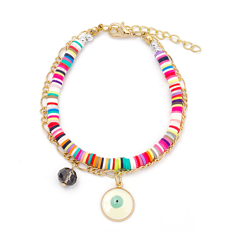 Polymer Clay Heishi Beads Strands Evil Eye Pearl Charm Bracelet Summer Beach Jewelry