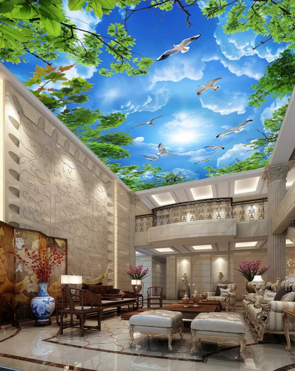 Photo wallpaper 3d photo mural white European embossed simulation plaster ceiling background papel de pared 3d ceiling