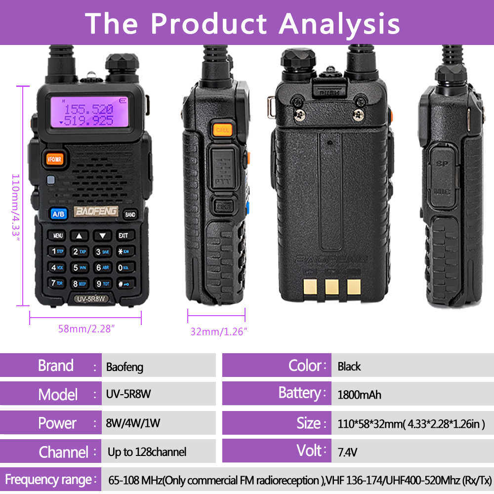 Baofeng UV-5R 8W High Powerful 10km VHF/UHF Long Range Two Way Radio Walkie Talkie CB Ham Portable Pofung UV5R for Hunting 210817