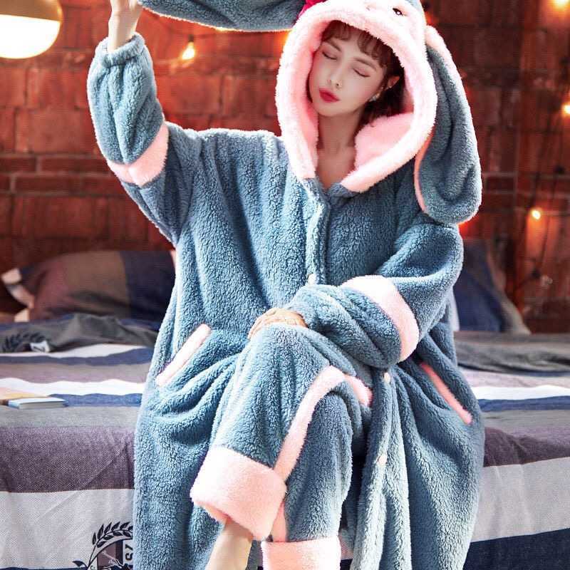 Winter Flannel Pajamas Set For Women Animal Thick Warm Cute Long Sleeves Sleepwear Loose Pyjamas Suit Homewear Clothes 210924