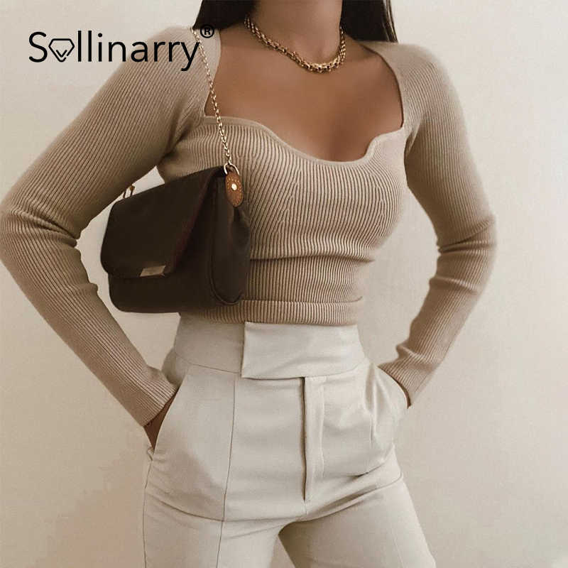 Sollinarry High street sheath women's jumper sweater solid Sexy slim pullover autumn Fashion black ladies long sleeve top 210709