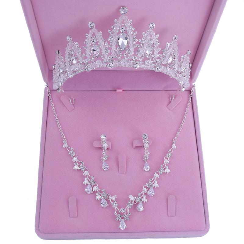 Earrings & Necklace Bride Jewelry Alloy Set Handmade Crown Zircon Earring Wedding Sexy Girl Party Exquisite 3 Piece, Silver
Earrings & Necklace Bride Jewelry Alloy Set Handmade Crown Zircon Earring Wedding Sexy Girl Party Exquisite 3 Piece, Silver