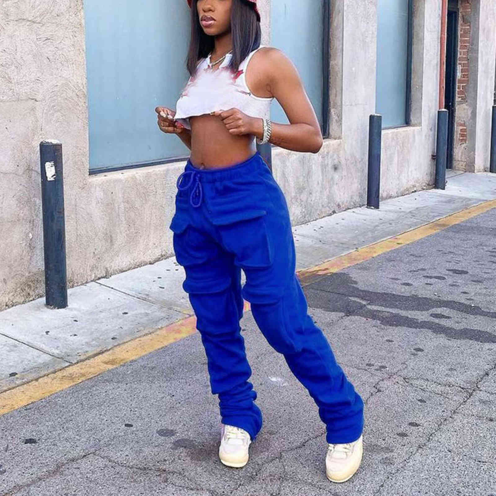 Women's Red Stacked Sweatpants High Waist Tracksuits Y2K Harajuku Joggers Streetwear Mall Goth Cargo Pants Safari Trousers 211115