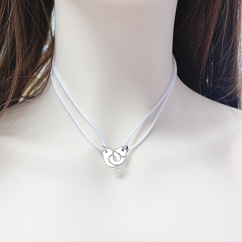 100% 925 Sterling Silver Handcuff Necklace Les Menottes Pendant Necklace With Adjustable Rope For Men Women Cords Party Holiday Bijoux Collier