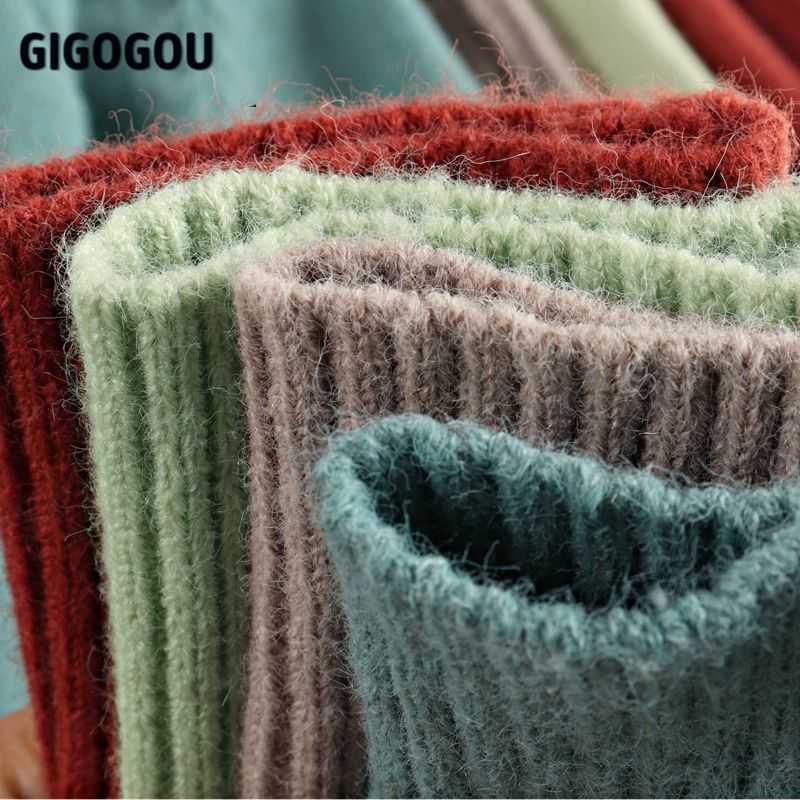 GIGOGOU Vertical Stripe Women Sweaters Thick Warm Cashmere Turtleneck Casual Loose Knit Pullovers Sweater Soft Female Jumper Top 210918