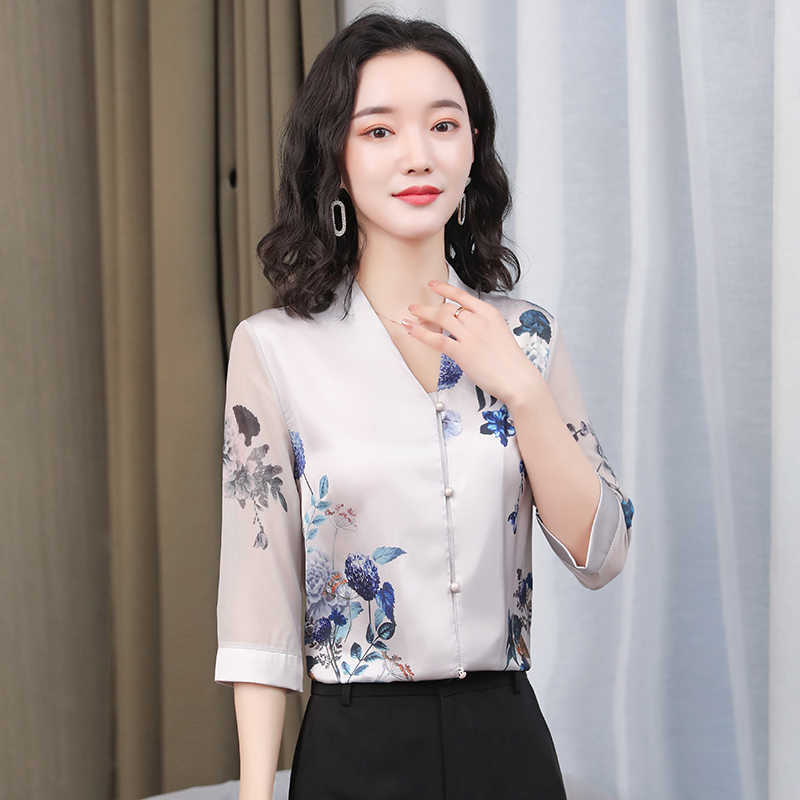 Korean Fashion Silk Women Shirts Office Lady Satin Mesh Short Sleeve Womens Tops and Blouses Plus Size XXXL Blusas Largas 210531
