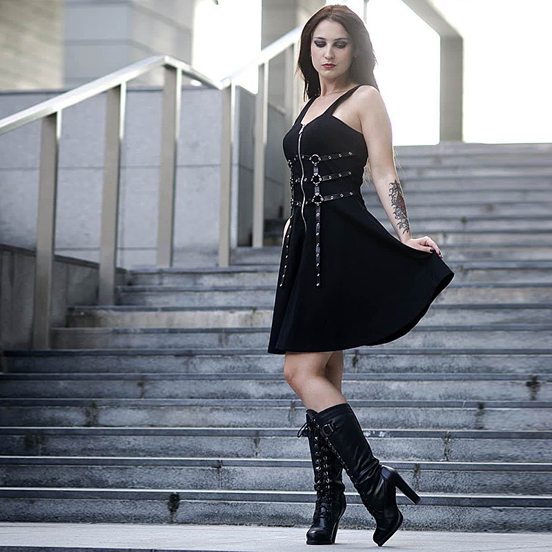 Square Neck Black Dress Women Summer Metal Rock Punk Wind Darkness Casual Streetwear Lady Mini Dress Sleeveless Zipper Dress, Black;gray
Square Neck Black Dress Women Summer Metal Rock Punk Wind Darkness Casual Streetwear Lady Mini Dress Sleeveless Zipper Dress, Black;gray