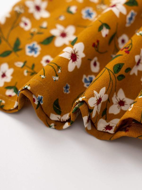 Girls Allover Floral Print Shirred Dress SHE