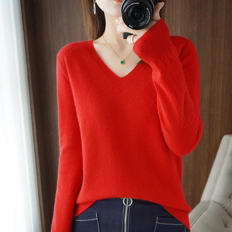 Women's Sweaters Autumn Winter Cashmere Sweater Women Keep Warm V-neck Pullovers Knitting Fashion Korean Long Sleeve Loose Tops