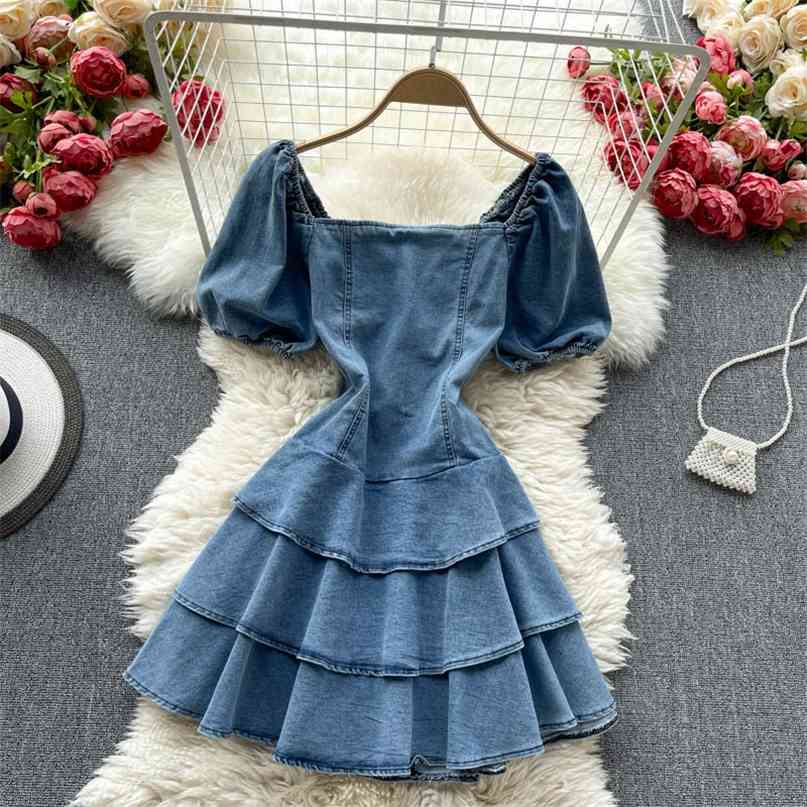 Sexy Lace-up Bandage Hollow Back Denim Dress Women Vintage Square Collar Puff Sleeve High Waist Multi-layered Mini Jeans 210603, Blue
Sexy Lace-up Bandage Hollow Back Denim Dress Women Vintage Square Collar Puff Sleeve High Waist Multi-layered Mini Jeans 210603, Blue