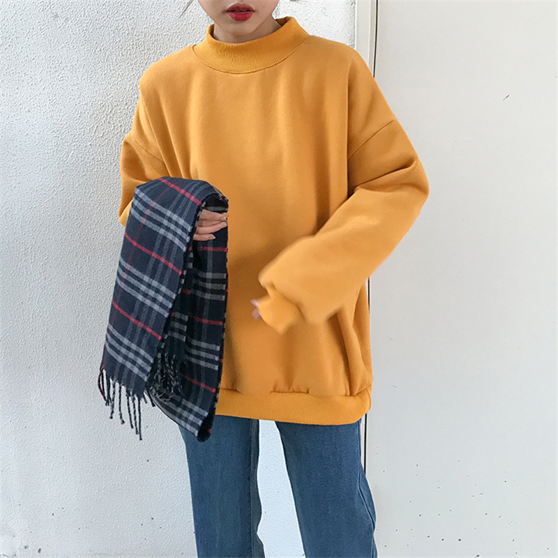 Flectit Winter Warm Oversized Sweatshirt Without Hood MockNeck Sweatshirt Big Size Casual Women's Hoodies & Sweatshirts / 201202