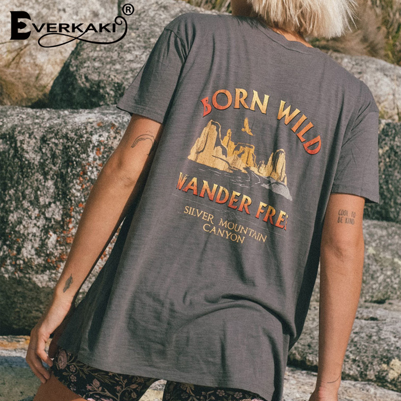 Everkaki Boho Print T-shirt Top Women Summer Gypsy Tees Ethnic Ladies Vintage Tops T-shirts Retro Casual Female New Fashion 210302