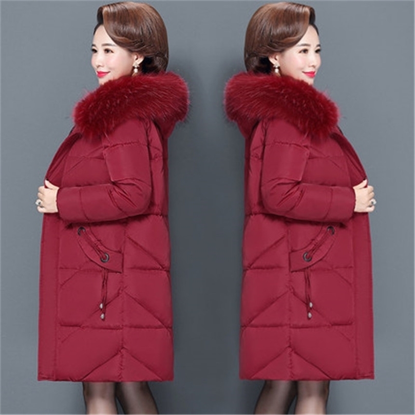 Women's winter jacket fur collar female slim cotton-padded long outerwear coat parka Large size 6XL 211013