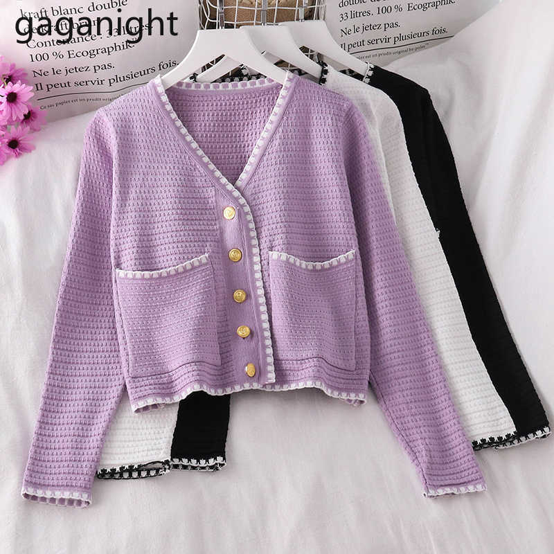 Sweet Women Cardigan Single Breasted Fashion Kardigan Office Lady Crop Outwear Tops Solid Slim Knit Cardifans Autumn 210601