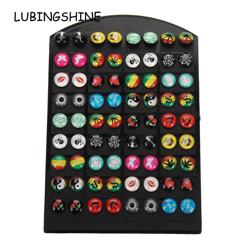 

Stud 36 Pairs/lot Women Glass Round Cute Earrings Sets Girl Child Kids Butterfly Bee Violin Earring Jewelry Halloween