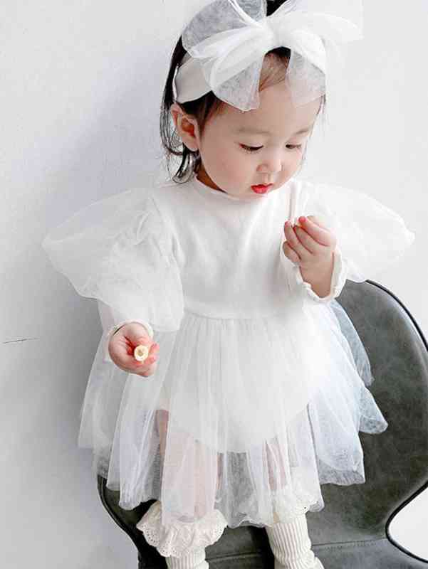 Baby Frill Trim Armhole Sleeve Mesh Bodysuit SHE