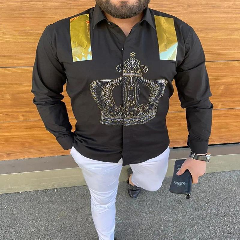 Men' Casual Shirts Autumn Long Sleeve Shirt Slim Turn Down Neck Spring Fashion Top Button Crown Printed
Men' Casual Shirts Autumn Long Sleeve Shirt Slim Turn Down Neck Spring Fashion Top Button Crown Printed