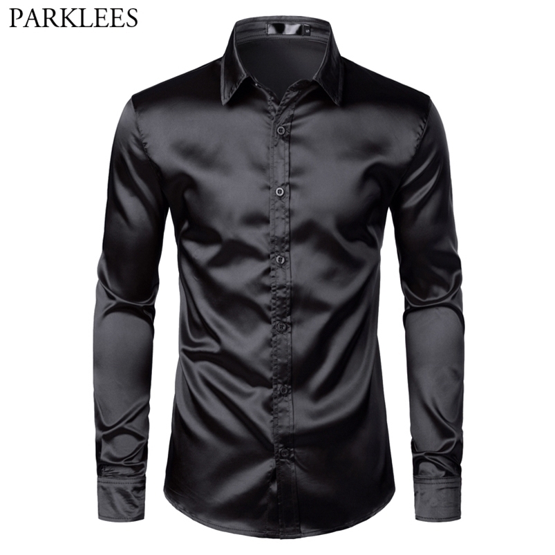 Men's Black Satin Luxury Dress Shirts Silk Smooth Men Tuxedo Slim Fit Wedding Party Prom Casual Chemise Homme 210721, Sliver
Men's Black Satin Luxury Dress Shirts Silk Smooth Men Tuxedo Slim Fit Wedding Party Prom Casual Chemise Homme 210721, Sliver