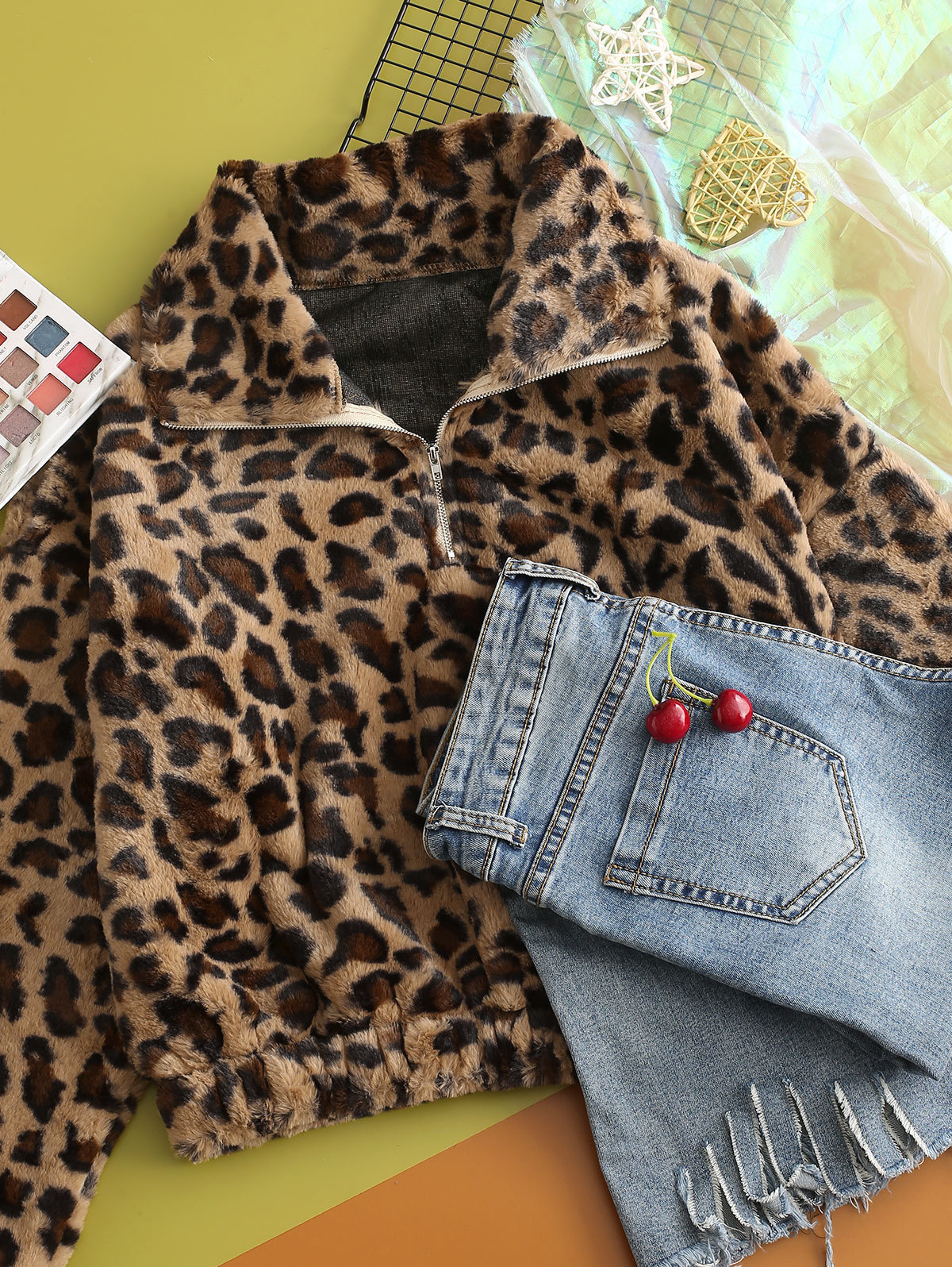 Women Leopard Print Sweatshirt Lady Warm Drop Shoulder Long Sleeve Zipper Tops Loose Fluffy Causal Pullover Sweatshirt T200113